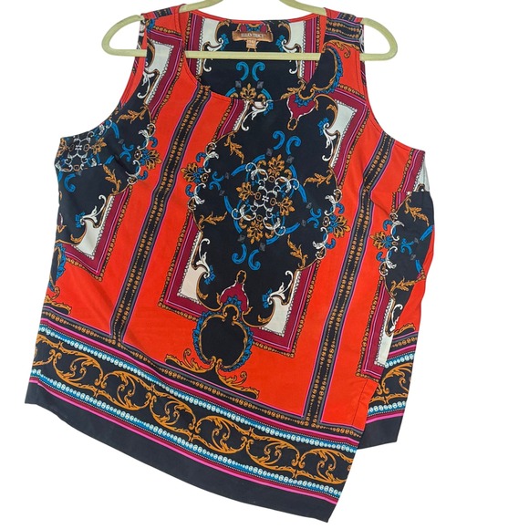 Ellen Tracy Tops - Ellen Tracy Size 14 Scarf Print Sleeveless Blouse High-Low Hem Floral Medallion